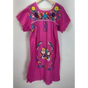 Mexican Patio Dress Embroidered Peasant Pink Size‎ MD Mexico